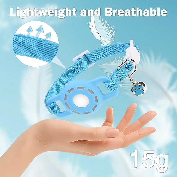 Airtag Cat Collar Breakaway, Stretchy Cat Tracker Collar with Apple Air Tag Holder for Boy Girl Cats, Elastic GPS Tracking Collars for Kittens and Puppies, Adjustable 9"-12" Blue