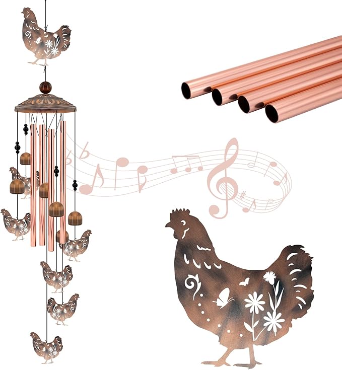 for Women Chicken Wind Chimes for Outside, 35'' Metal Chicken WindChimes Gifts for Women/Men, Decoration for Outdoor, Home, Garden, Patio, Backyard