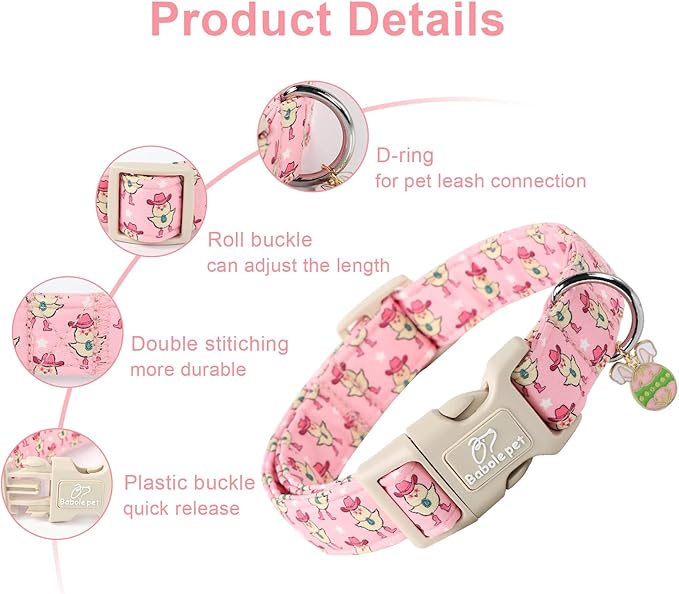 Easter Dog Collar for Large Dogs - Cowgirl Chick Easter Collars for Dogs, Pink Girl Dog Collar, Adjustable Spring Holiday Pet Collars with Quick Release Buckle XL