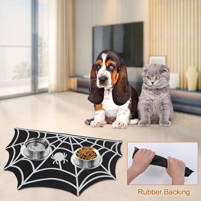Halloween Pet Mat for Food and Water, Pet Feeding Mat for Dog Cat Bowl Absorbent Anti-Stain Non-Slip Quick Dry Easy Clean Floor Placemat, Pets Accessories Indoor (12 * 20 in)