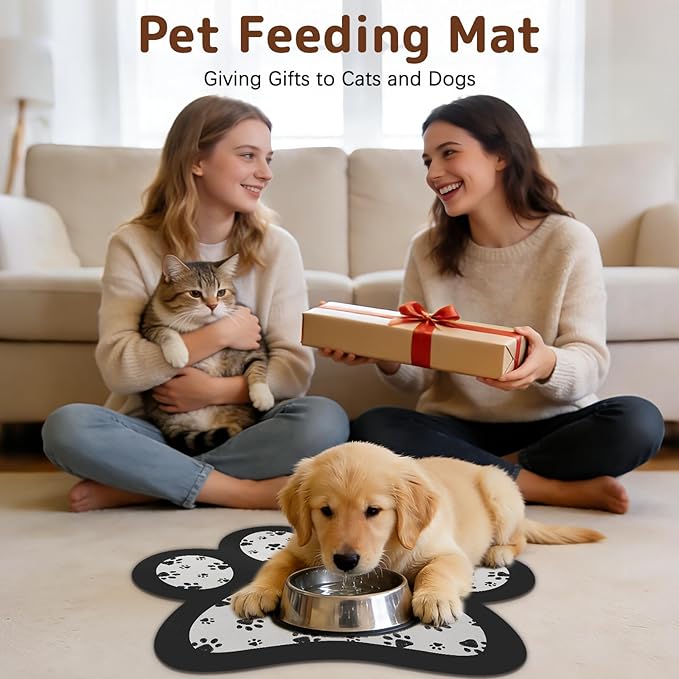 Dog Food Mat for Bowls, Absorbent Quick Dry Dog Cat Mats for Food and Water, Non-Slip Backing Pet Mat Pet Supplies - Black 15.74 inch