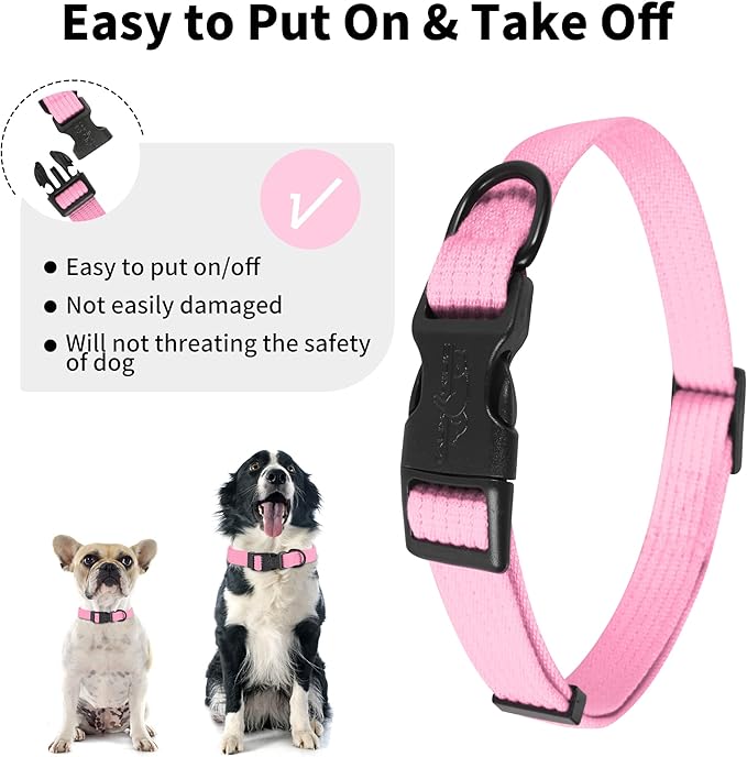 lynxking Dog Collar Soft Padded Breathable Cotton Solid Color Strong Adjustable Pet Collar for Little Puppy