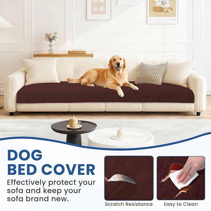 Waterproof Dog Bed Cover Pet Blanket, Soft Couch Cover for Dogs Washable, Non-Slip Dog Blanket Protect Furniture Couch Sofa Car for Puppy Large Dogs Cat (82x102 Inch, Coffee)
