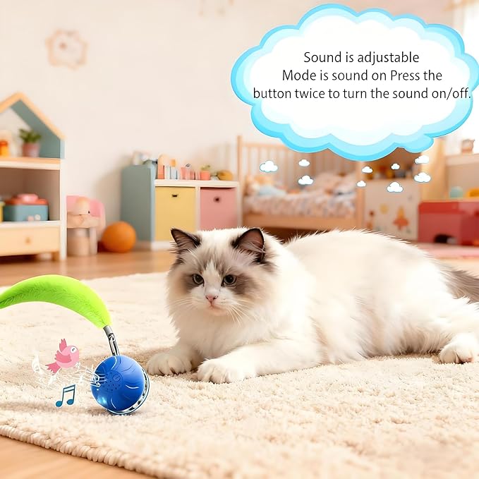 Interactive Cat Toy Ball Automatic Interactive Cat Toys for Indoor Cats with Birdsong 3 Tails 3 Modes Newly Upgraded Speedy 2.0 Tail Cat Toys for Kitten/Small/Medium/Large Cats to Keep Them Busy(Blue)