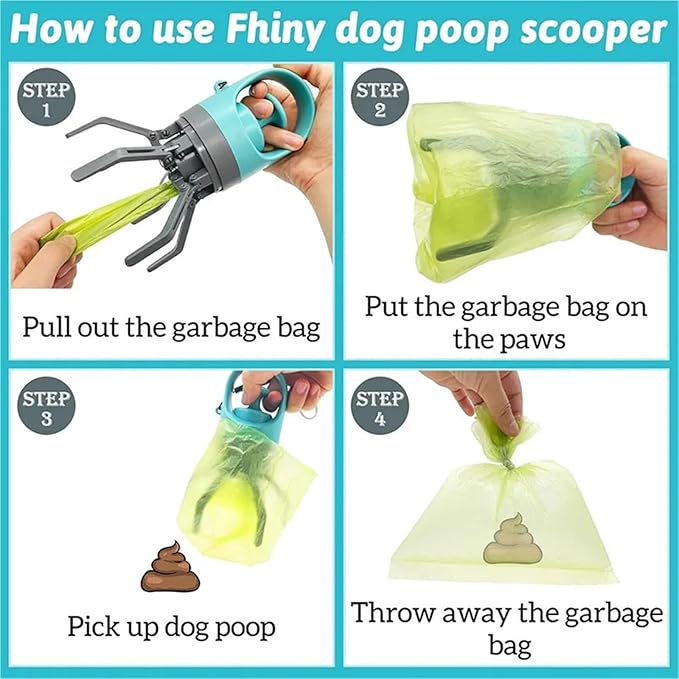 Portable Dog Pooper Scooper With Garbage Bags - Six-Claw Shovel For Easy Dog Waste Pickup - Outdoor Pet Cleaning Tool