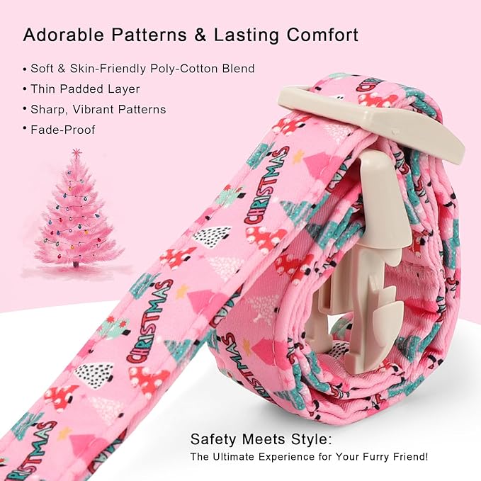 Christmas Dog Collar for Large Dogs - Cute Xmas Tree Print Pink Christmas Collars for Dogs, Soft Adjustable Winter Holiday Dog Collars with Quick Release Buckle L
