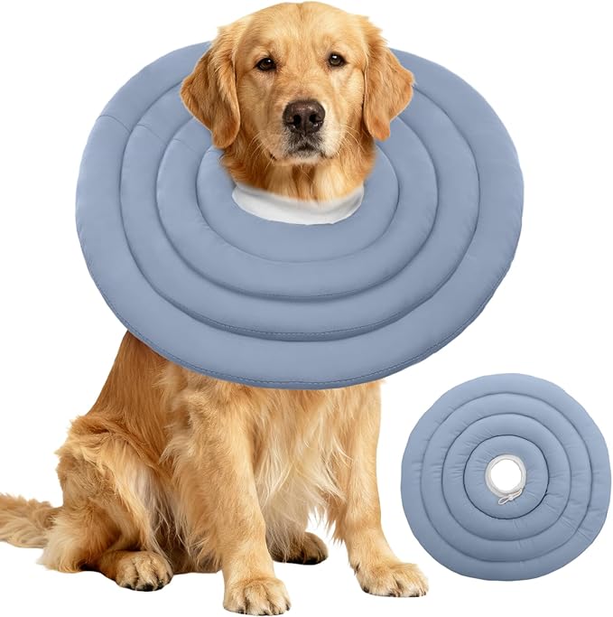 IDOMIK Dog Recovery Collar, Waterproof Soft Dog Cone After Surgery, Comfy Protective Elizabethan Collar Alternative for Dogs Cats, Adjustable Pet Neck Donut Cone Anti-Licking Biting Wounds,Blue,3XL