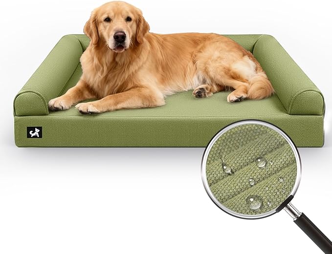 Sytopia 42in Chew Proof Dog Beds for Large Sized Dogs, Waterproof Egg Crate Foam XL Orthopedic Pet Bed with Removable Washable Cover, Non-Slip Bottom, Supports up to 100 lbs for Senior Pet, Green