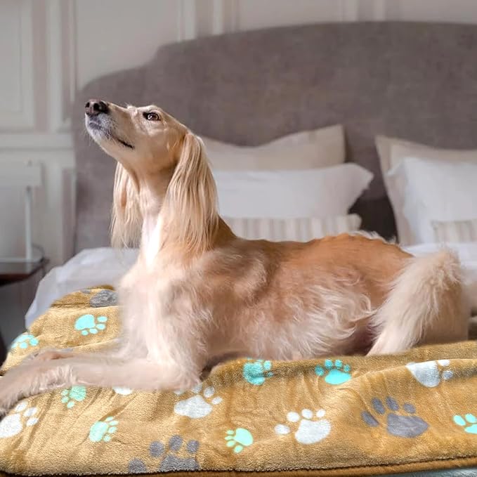 Dog Blankets for Large Dogs, 3 Pcs Dog Blanket Washable, Soft Fluffy Flannel Pet Blanket Mat Cover for Bed Couch, Cute Print Puppy Blanket 60" x 50"