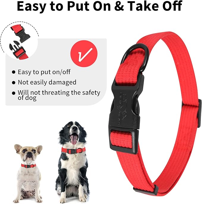 lynxking Dog Collar Soft Padded Breathable Cotton Solid Color Strong Adjustable Pet Collar for Little Puppy