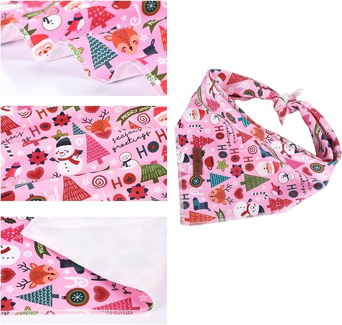 Lionet Paws Christmas Dog Bandana Washable Cotton Handkerchief Scarf Triangle Ho Christmas Tree Pink Bandanas for Medium Large Dogs Girl
