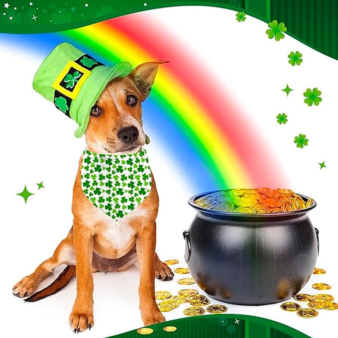 St. Patrick's Day Dog Bandana, 2 Pack Adjustable Holiday Party Pets Saint Patrick Day Bandana Triangle Bibs Lucky Cat Scarf Set