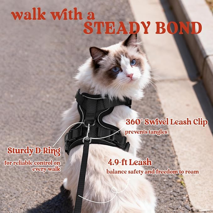 rabbitgoo Cat Harness and Leash for Walking, Escape Proof Soft Adjustable Vest Harnesses for Cats, Easy Control Breathable Reflective Strips Jacket, Black, XXS