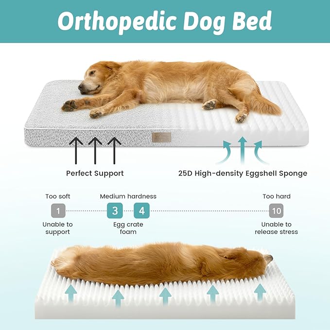 Dog Crate Bed for Large Size Dogs, Rectangular Orthopedic Dog Beds, Foam Anti-Slip Bottom Pet Mat with Washable Removable Cover, Suitable for Pet Up to 75 lbs, 36x27x3 inch, Grey