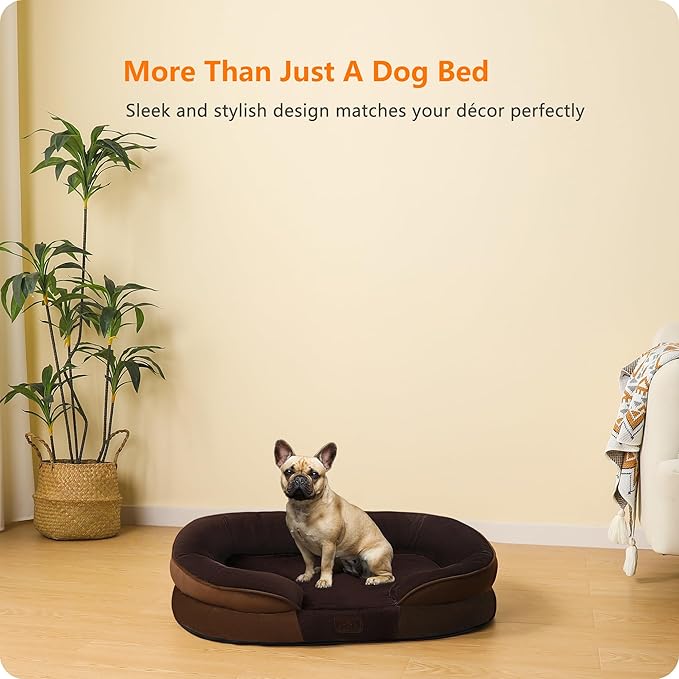 Dwanton Orthopedic Dog Bed for Medium Dogs with Gel Memory Foam, Waterproof Dog Sofa, Washable Pet Bed with Four Sided Bolster Cushion, Removable Cover & Non-Slip Bottom, 28", Brown