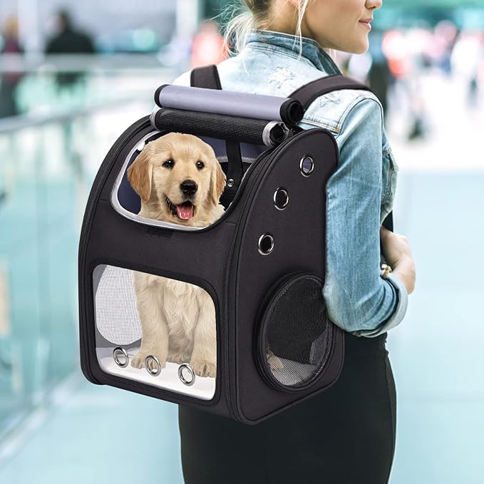 Cat Backpack Carrier, Expandable Pet Carrier Backpack for Cats & Small Pets, Super Ventilated Breathable Design, Airline Approved Portable Travel Backpack for Hiking, Camping & Outdoor Use