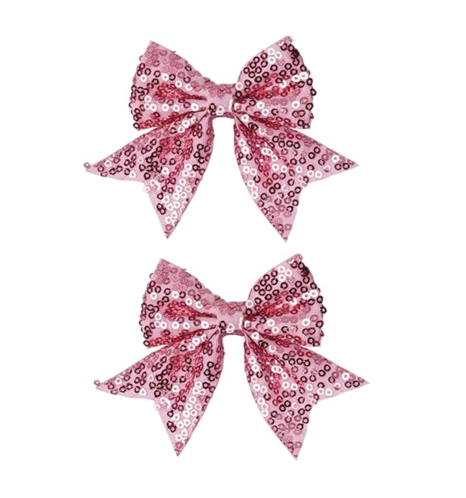 3-inch Sequined Bow Hair Clips For Baby Girls, Toddler, Kids and Young Women Birthday Party Wedding Christmas Occasions Pet Accessories Set of 2 (Pink)