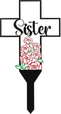 BUoonyer Sister Memorial Graves Markers Cemetery Decorations, Metal Cross Stakes Grave Stones Cemetery Headstones Decor, Girls Graveyard Remembrance Graveside Sign for Garden Outdoor Outside Yard