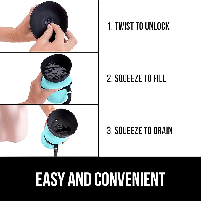 GORILLA GRIP Dog Water Bottle, Portable Water Bowl Dispenser for Dogs, 20 oz Leak Proof Pet Travel Squeeze Bottles Food Grade Silicone, Pet Stocking to Go Puppy Essentials, Turquoise