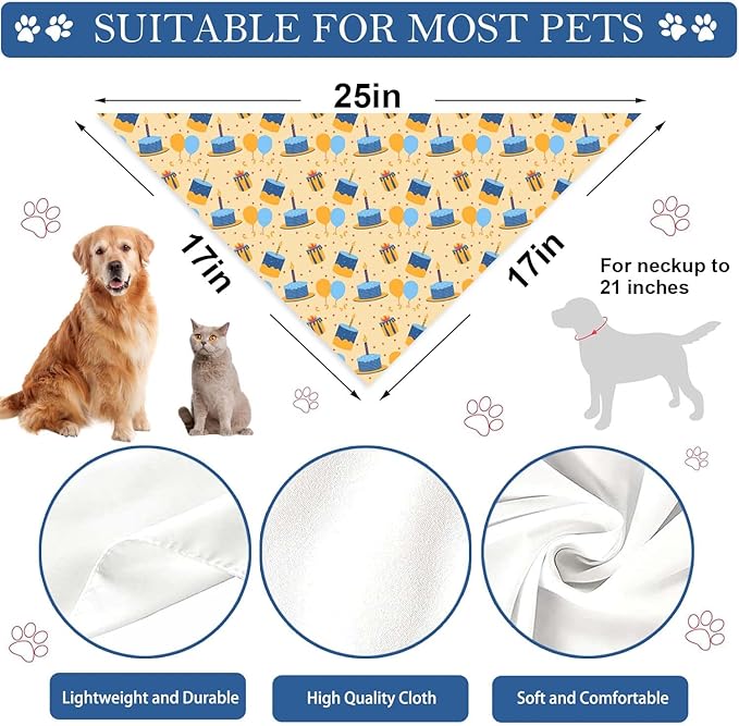Birthday Dog Bandanas, Double Side Reversible Large Pet Bandanas, Adjustable Triangle Holiday Scarves for Dogs Girl Boy Pets