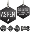 Ultra Joys Custom Personalized Dog ID Tag - Brushed Stainless Steel Hexagon Black Large