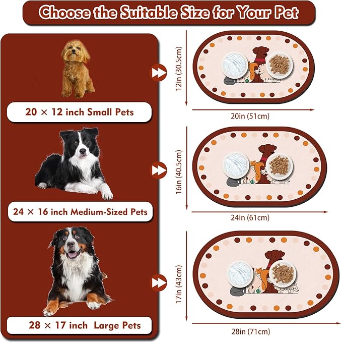 Dog Food Mat 20''x12'', Small Pet Feeding Mat, Non-Slip Rubber Pet Food Mat, Absorbent Cat Dog Water Bowl Mat for Messy Drinkers, Dog Bowl Placemat for Food and Water, Cat Dog