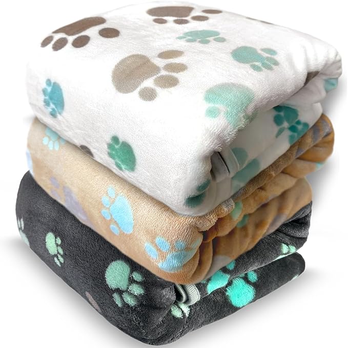 Dog Blankets for Large Dogs, 3 Pcs Dog Blanket Washable, Soft Fluffy Flannel Pet Blanket Mat Cover for Bed Couch, Cute Print Puppy Blanket 60" x 50"