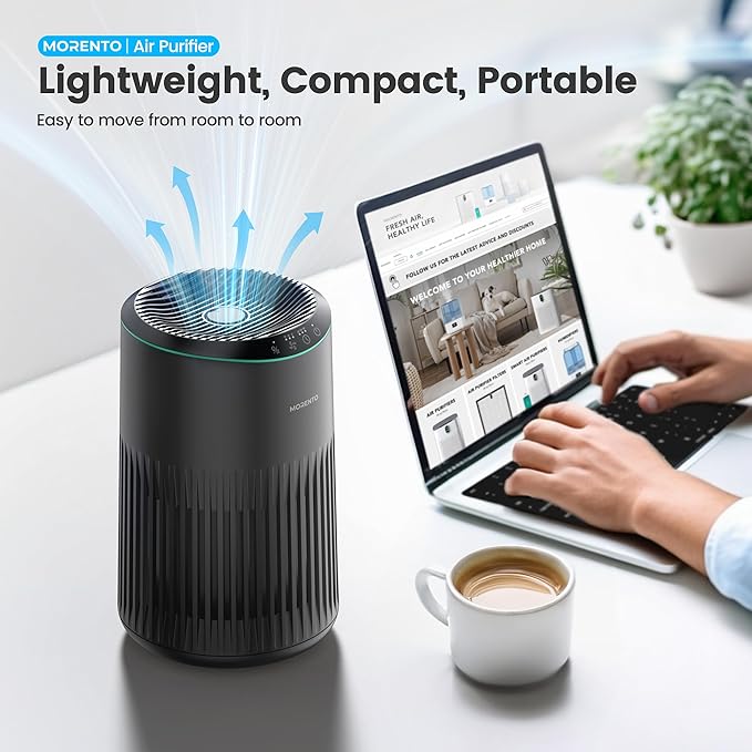 Air Purifiers for Bedroom Home for Smoke Pet Dander Odors, Air Purifier with Sleep Mode Small Air Purifier with Fragrance Sponge for Bedroom Office, Blue Ambient Light, 23dB Quiet, 2 Pack Grey