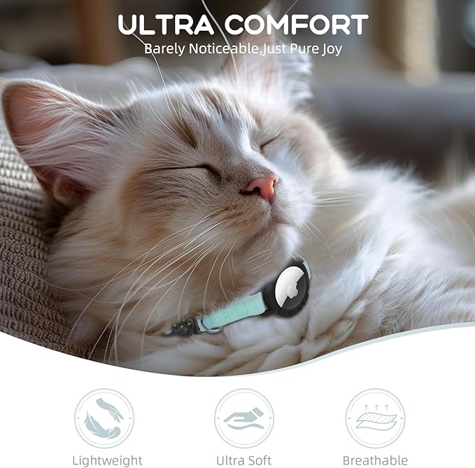 AirTag Cat Collars, Stretchy Collar with Apple AirTag Holder and Bell, Breakaway Ultra Design Elastic GPS Tracking Collars for Cats and Puppies, (7.5-12.5 Inch), Green