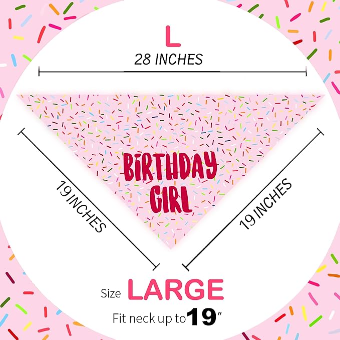 Birthday Girl Dog Bandanas 1 Pack, Pink Donut Theme Dog Scarfs Bibs, Triangle Reversible Pet Scarves for Birthday Girl Handkerchief for Small Medium Large Dogs (Pink, Large)