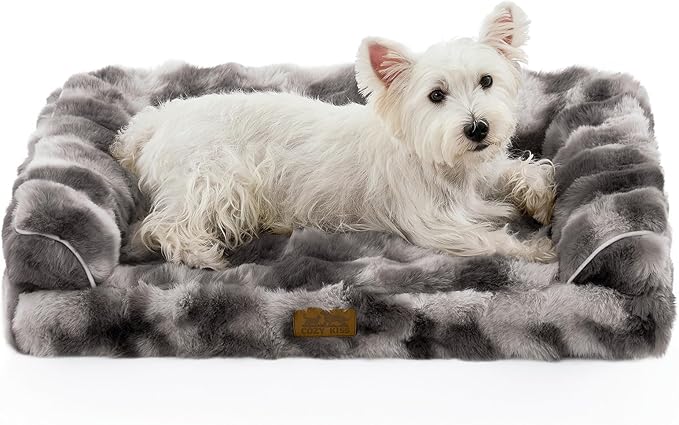 Faux Fur Orthopedic Dog Bed, Dog Bed for Medium Size, Supportive Foam Pet Sofa with Waterproof Lining Cover, Washable U-Shaped Pet Couch with Anti-Slip Bottom, Tie-dye Grey M 30x20x6.5 inch