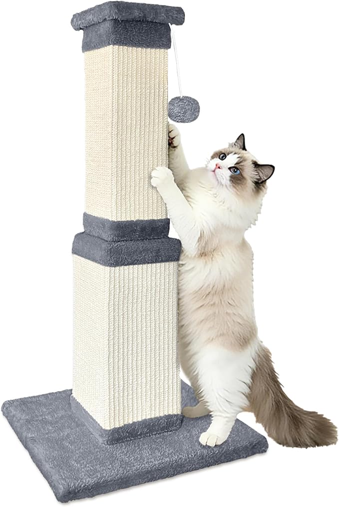 AGYM Cat Scratching Post, 32 Inch Cat Scratching Posts for Large Cats, Scratching Posts for Indoor Cats Adults, Cat Scratch Post with Nature Sisal, Light Gray