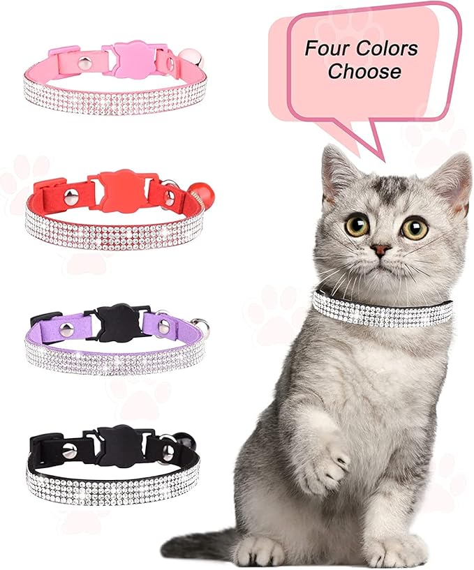 Breakaway Cat Collars with Bell,olmoony Adjustable Safe Kitten Collar,Cat Collars for Girl Cats with Rhinestone Soft Velvet