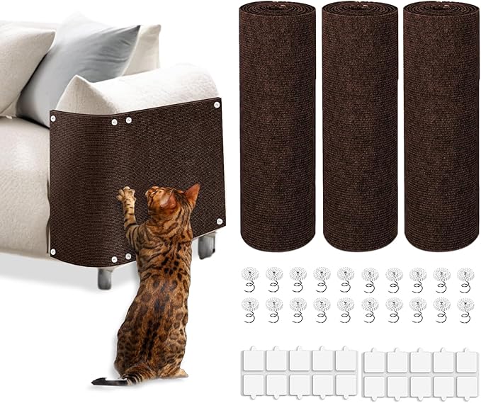 Cat Scratch Mat, 3PCS 39.4"x11.9" DIY Trimmable Self-Adhesive Cats Scratching Mat, Couch Protector from Cats Claw, Cat Scratch Furniture Protector Or Couch Protector (Brown)
