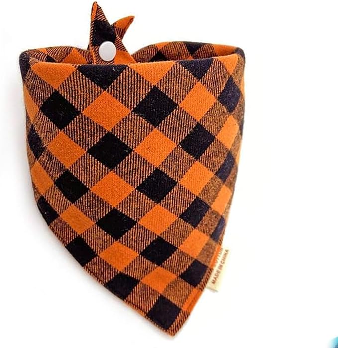 Dog Bandana(Neon Tangerine Buffalo Plaid L)