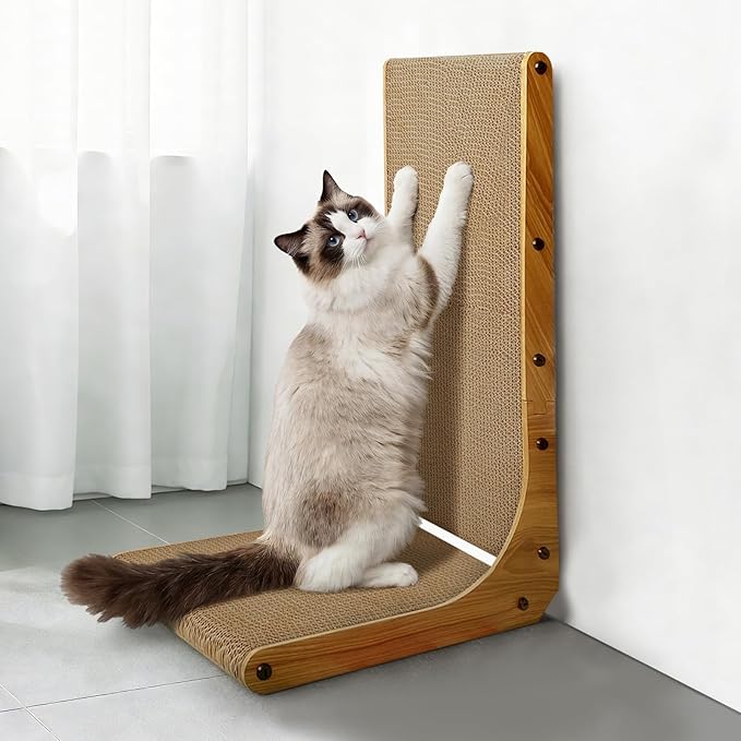 AGYM Cat Scratcher, 26 inch L Shape Cat Scratching Pad for Indoor Cats, Durable Sustainable Cardboard Scratcher, Recyclable Vertical Cat Scratch Pad to Protect Furniture, Large