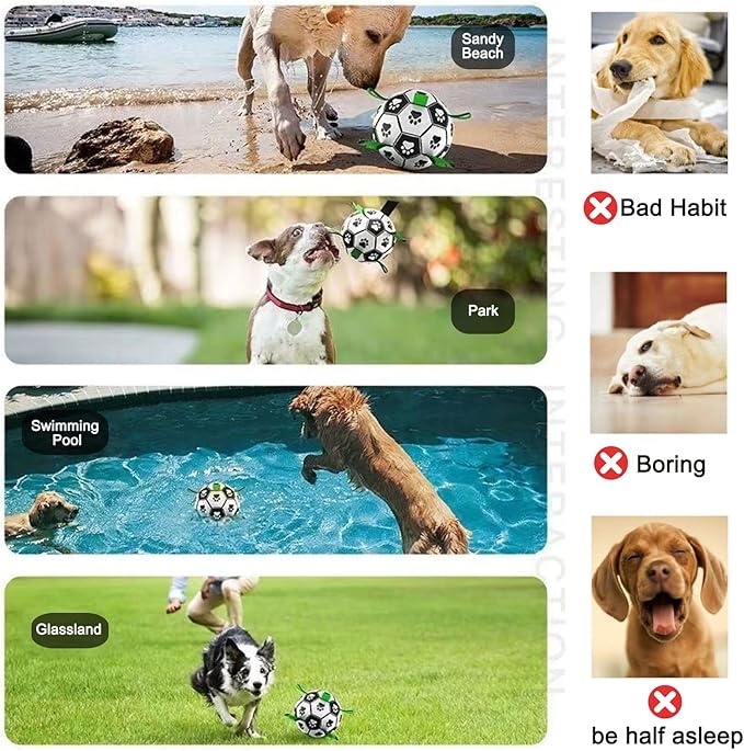 Dog Soccer Ball Toys with Straps, 6'' Interactive Toys for Tug of War, Puppy Birthday Gifts, Dogs Tug Toy, Water Toy, World Cup Durable Balls for Small Medium Dogs(6 Inch - Medium)