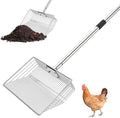Garvee Chicken Poop Scooper Adjustable 24" to 72" Long Handle Chicken Coop Rake for Pet Waste Cleaning,Stainless Steel Handle Litter Scooper & Sifting Shovel for Chicken Coops