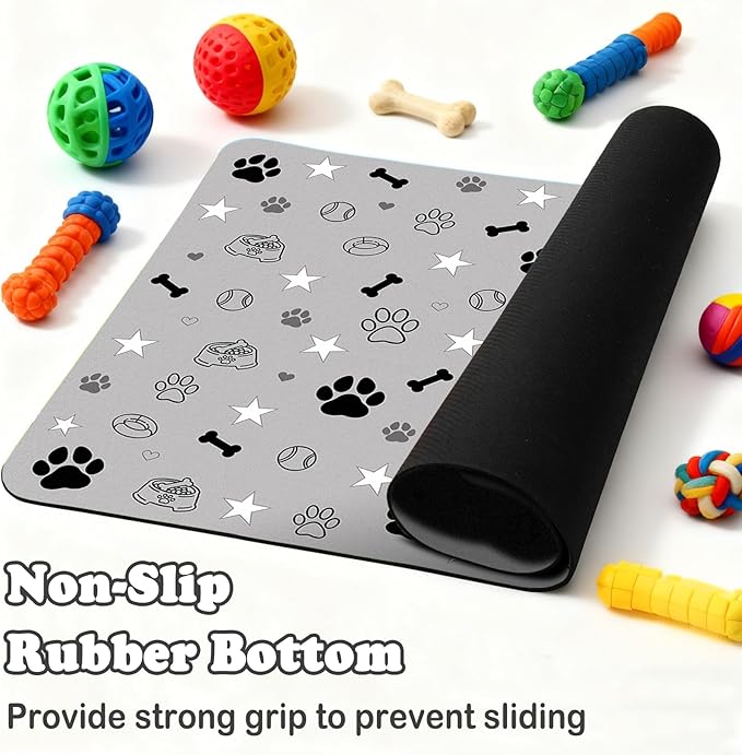 Dog Food Mat for Pet Cat Food Mat, Gray Absorbent Quick Dry Dog Bowl Mats for Food and Water, Non-Slip Cat Pet Feeding Mats for Floor Placemats 12"x20"