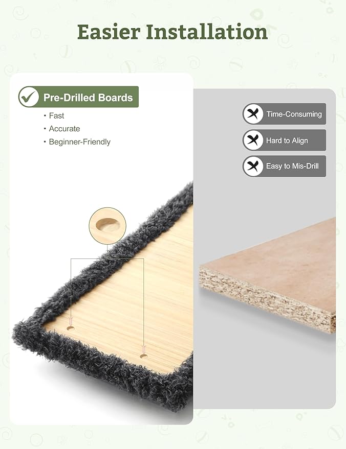 5-in-1 Cat Wall Shelves, Solid Wood & Velvet & Sisal Scratcher, 44lbs Max Load, Wall Mounted Cat Furniture for Climbers, Cat Climbing Wall System, Fits Drywall & Solid Walls - Dark Gray