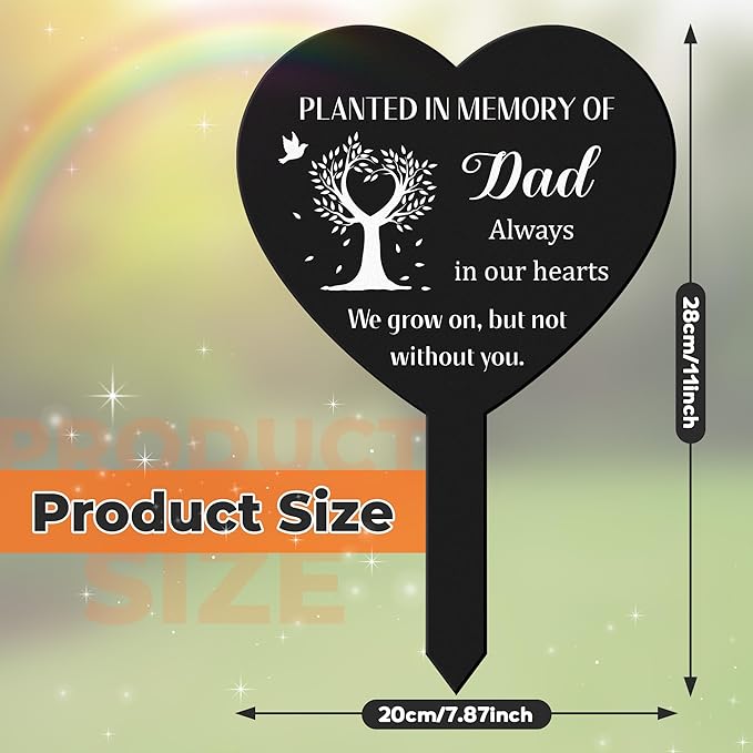 BUoonyer Stake Graves Cemetery Decorations - Dad Metal Memorial Grave Markers, Father Heart Graveyard Remembrance Decor Sign, Memorial Plant Tree Graveside Sympathy Plaque for Outside Yard