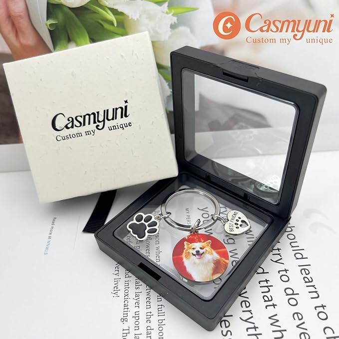 Custom Pet Keychain with Picture Personalized Dog Photo Keychain Pet Lover Gift