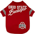 NCAA Ohio State Buckeyes T-Shirt for Dogs & Cats, Small. Football/Basketball Dog Shirt for College NCAA Team Fans. New & Updated Fashionable Stripe Design, Durable & Cute Sports PET TEE Shirt Outfit