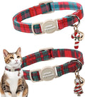 Unique style paws 2 Pack Christmas Kitten Collar Breakaway with Bell&Pendant, Adjustable Safety Red Green Scottish Plaid Cat Cotton Collar for Girl Boy Cat and Small Pet