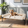 Veehoo Orthopedic Elevated Dog Bed with Fluffy Plush Bolster Cushion, Indoor Raised Dog Beds for Large Dogs, Soft Pet Sofa Cot with Removable Washable Mat, No-Slip Feet, 42 x 30 inches, Cream White