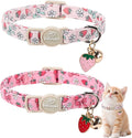 2 Pack Strawberry Cat Collars - Cute Girly Pink Breakaway Cat Collar with Bell & Matching Pendant, Adjustable Spring Summer Sweet Garden Kitten Collars for Girl Cats