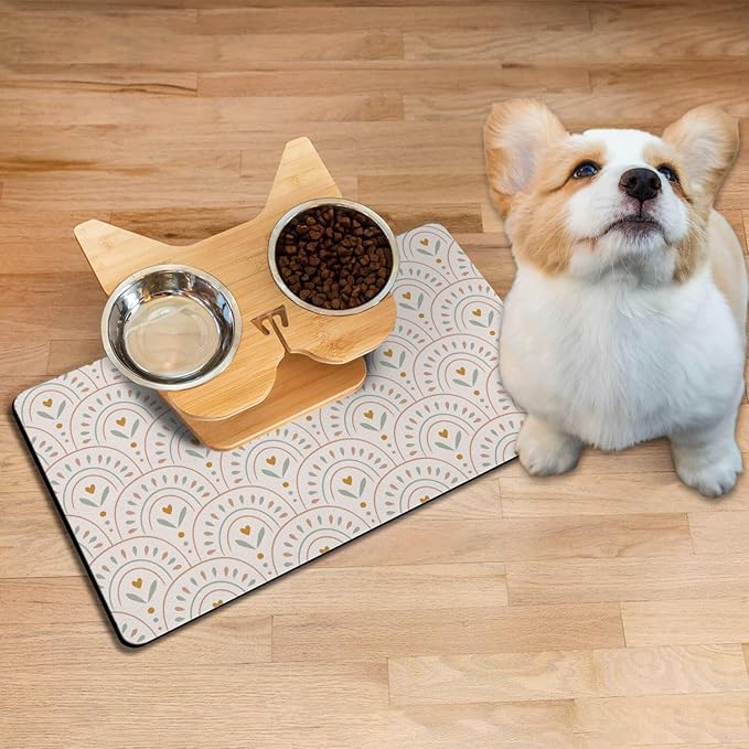 Absorbent Pet Dog Bowl Mat for Food and Water, Pet Cat Food Feeding Mat with Non Slip Rubber Backing, Dog Food Mats for Floors Waterproof, 24"x32"