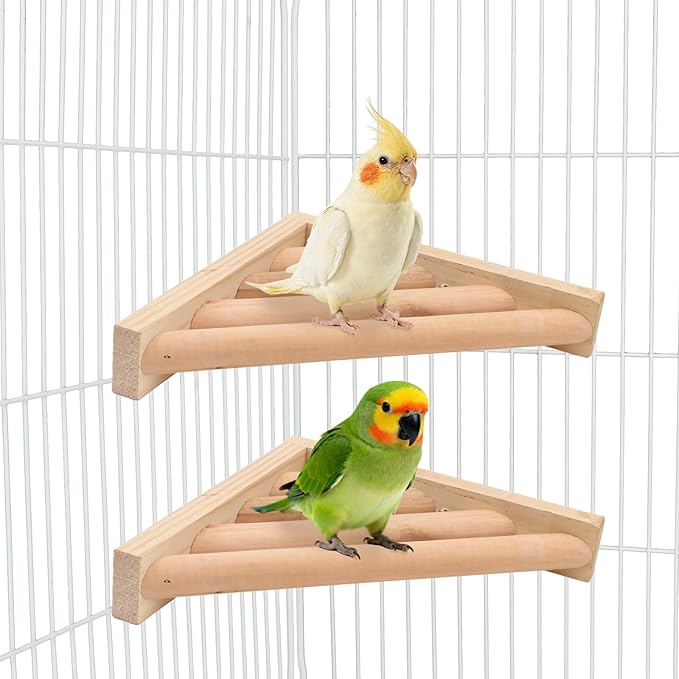Litewoo Bird Perch Corner Platform Stand Shelf for Birds Budgie Parakeet Cockatiel Conure Cockatoo（2PC）