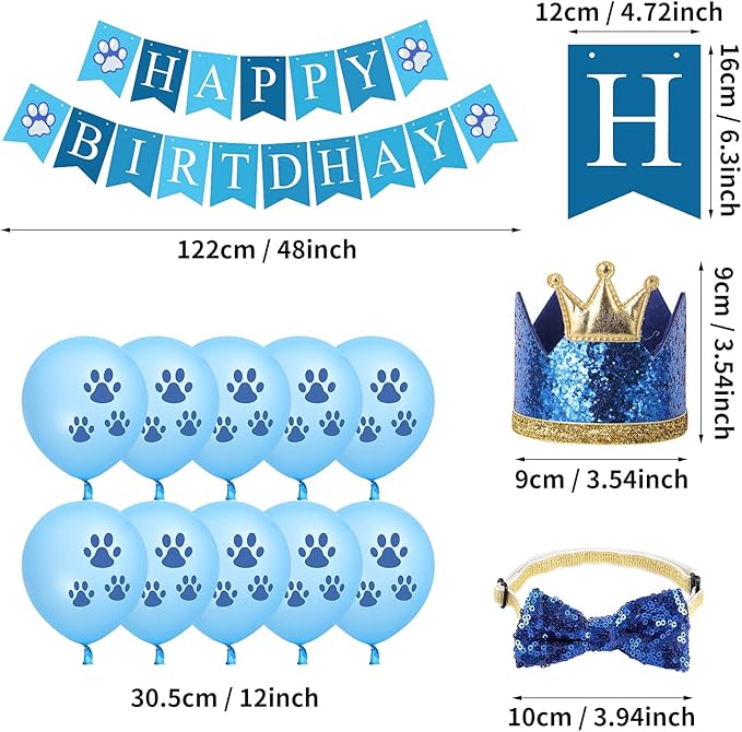 Dog Birthday Party Supplies, Dog Birthday Hat Bandana Scarf with Cute Bow Tie, Flag, Balloons for Small Medium Dogs Pets, Doggie Party Supplies Decorations