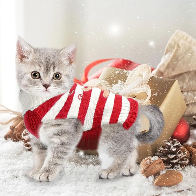 Dog Christmas Sweater Xmas Pet Clothes Cute Striped Gingerbread Man Costume Holiday Puppy Cat Jumpers Outfits New Year Gifts for Small Medium Large Dogs(Red Gingerbread Man,M)